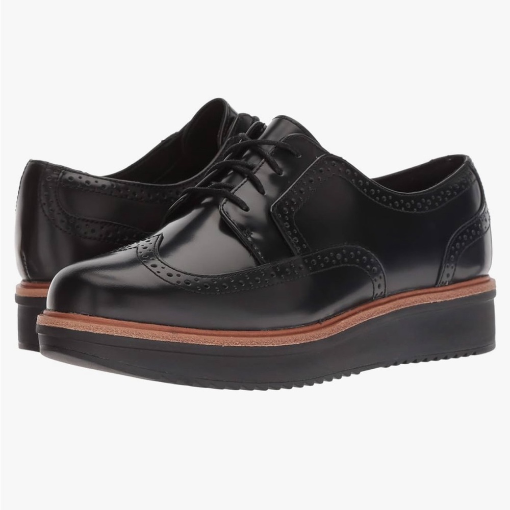 Clarks womens Teadale Maira Oxford black patent leather